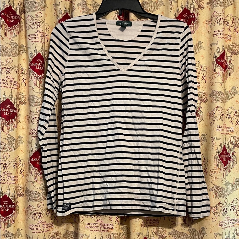 Ralph Lauren Black and White Striped Long Sleeve Tee